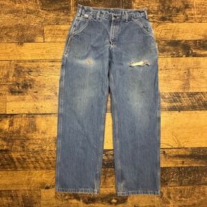 Flaw Carhartt FRB13 DNM Mens 33x32 Flame Resistant Dungaree Fit Jeans Blue